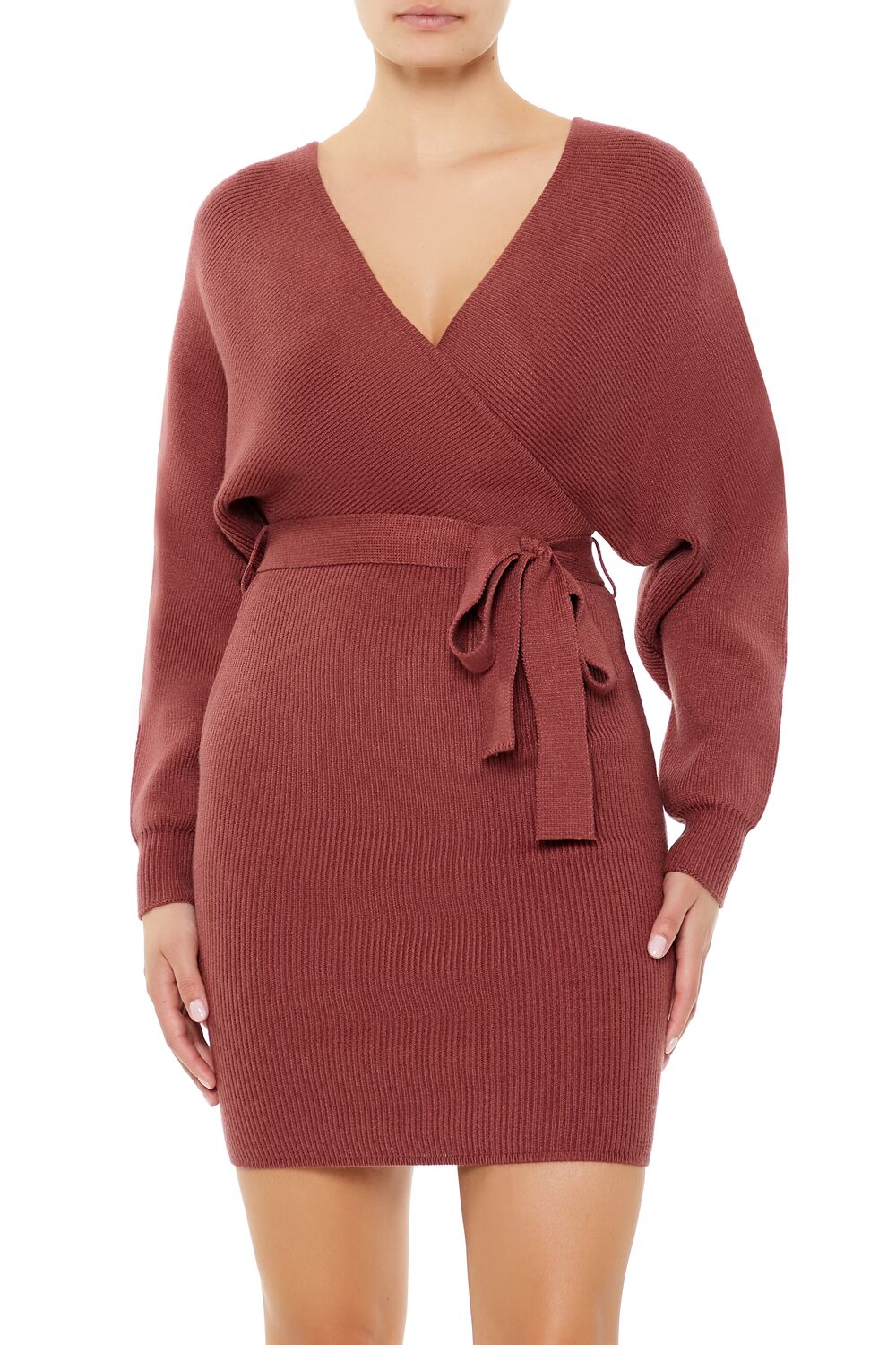 Surplice Midi Sweater Dress