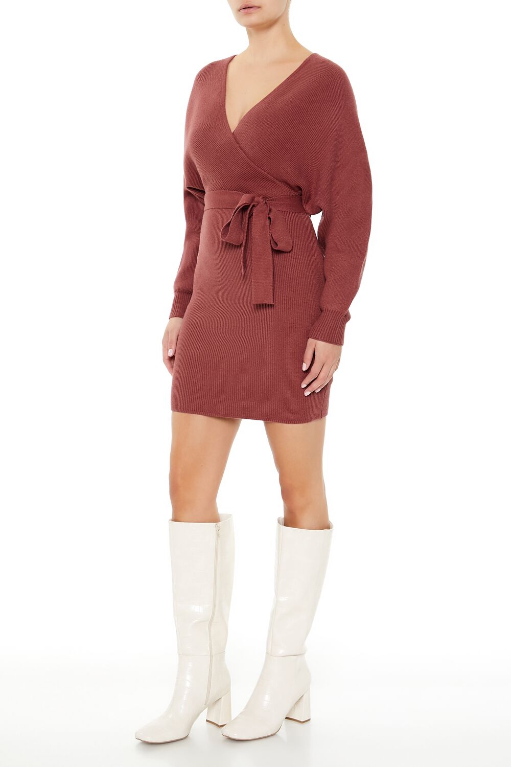 Surplice Midi Sweater Dress