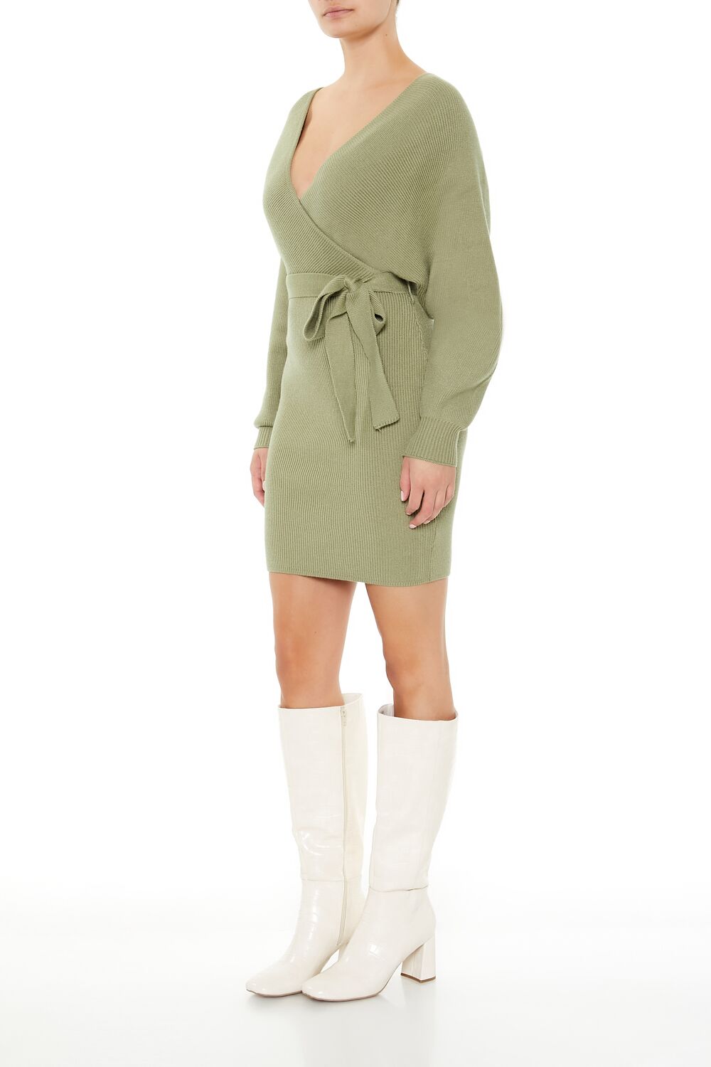 Surplice Midi Sweater Dress