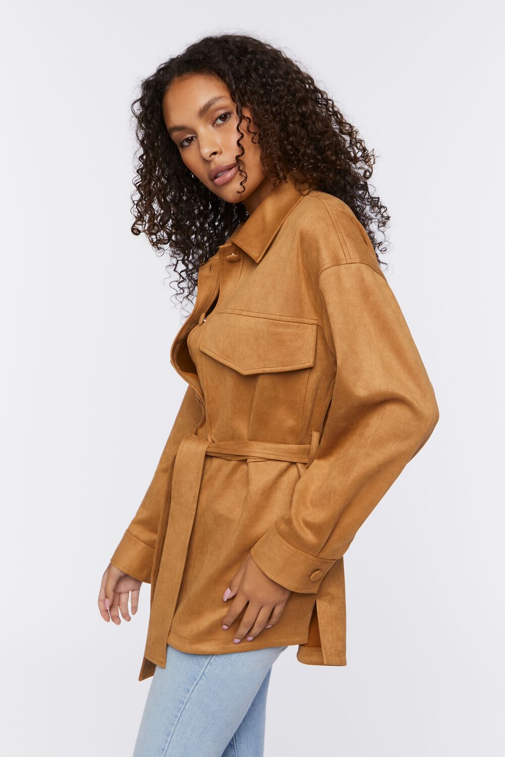 Faux Suede Trench Jacket