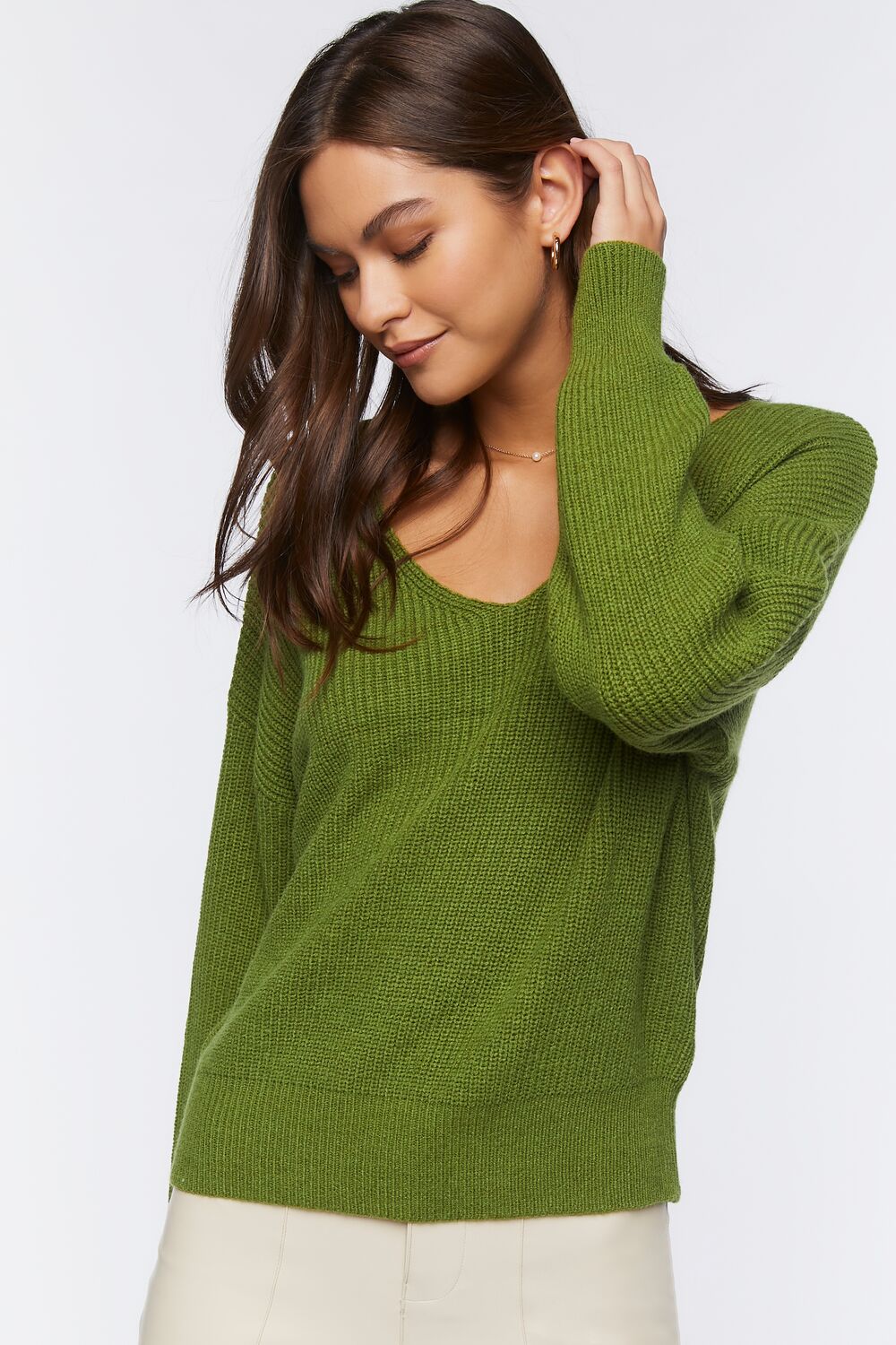 Ribbed Drop-Sleeve Sweater