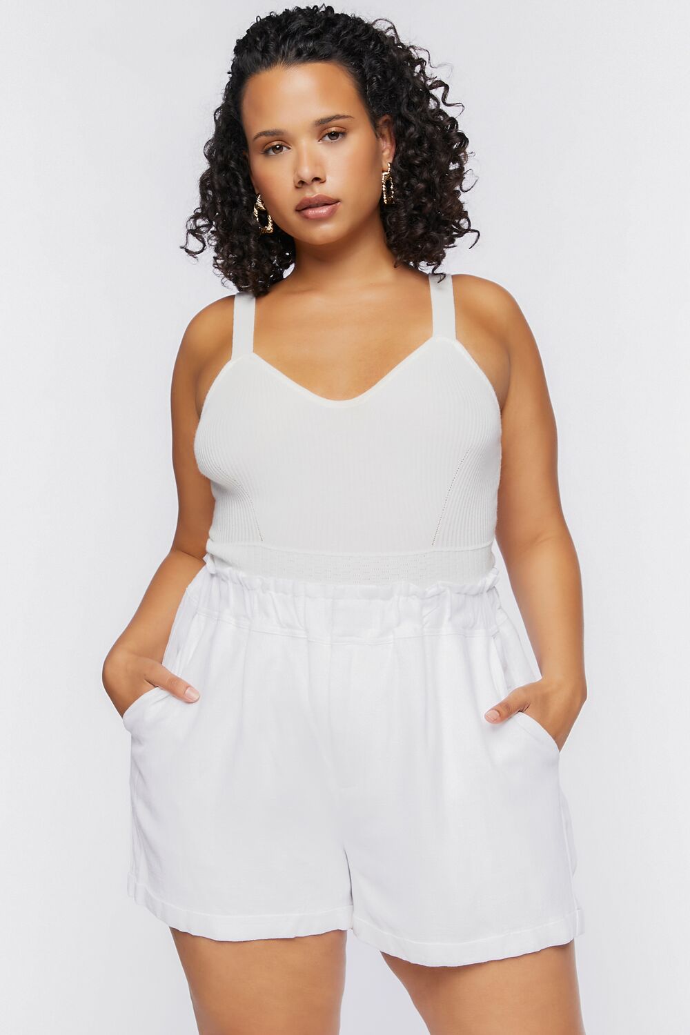 Plus Size Paperbag High-Rise Shorts
