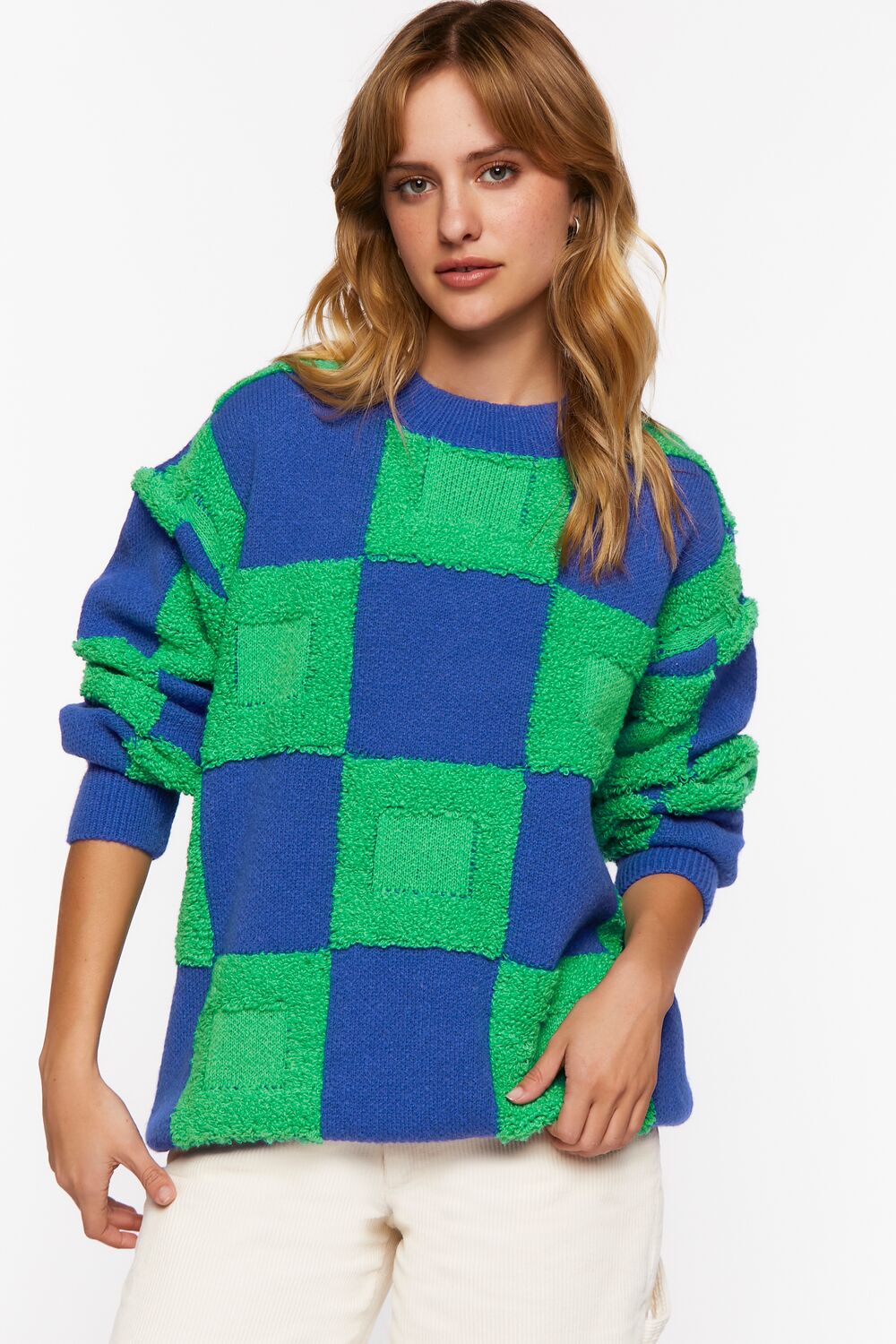 Fuzzy Checkered Sweater