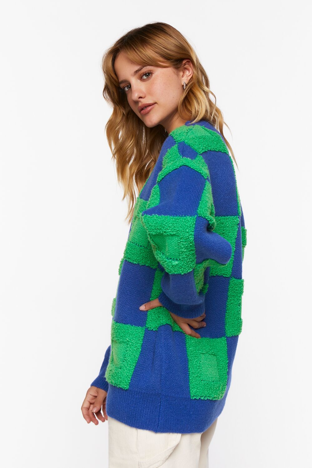 Fuzzy Checkered Sweater