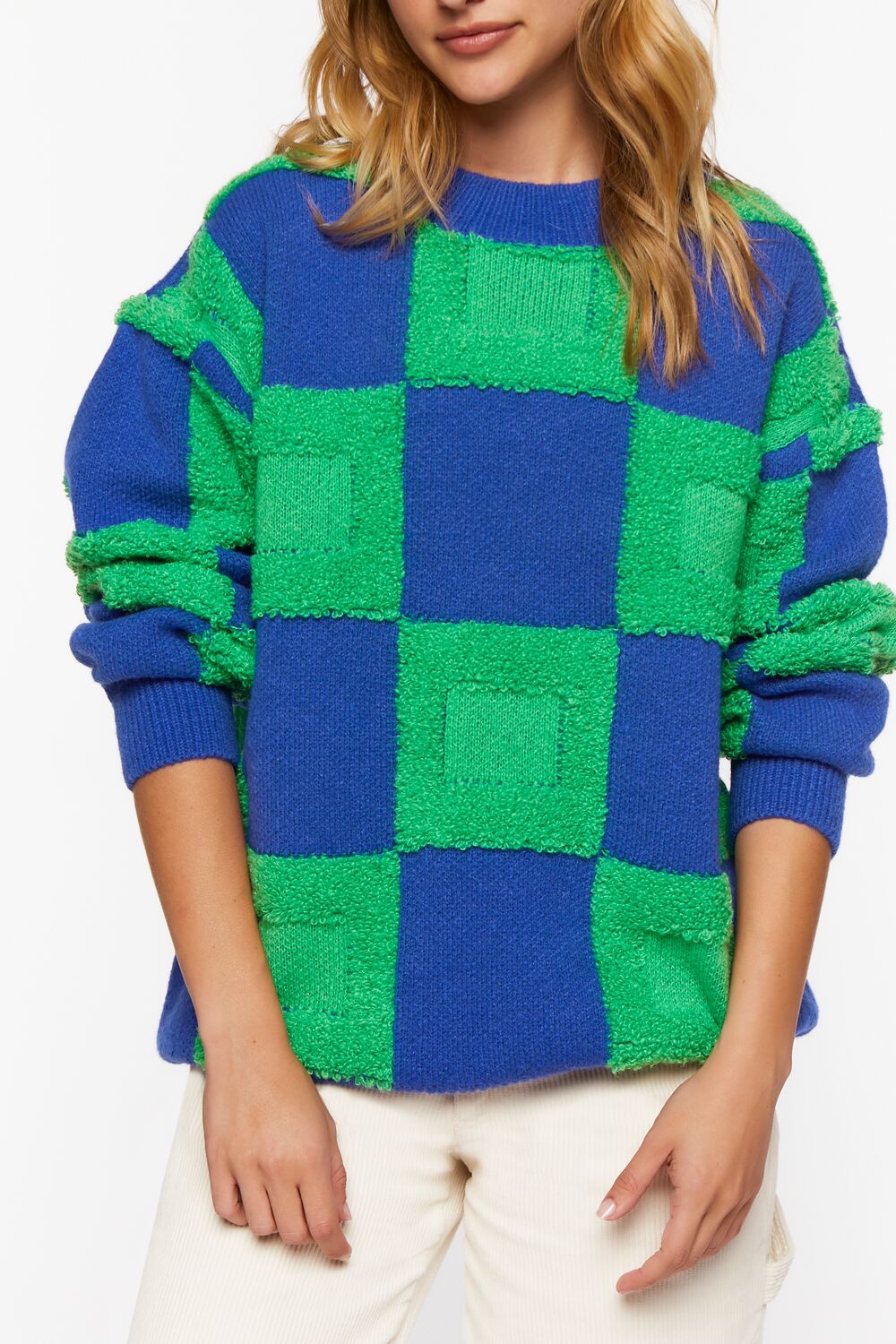Fuzzy Checkered Sweater