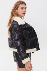 Faux Shearling-Trim Bomber Jacket