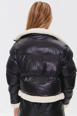 Faux Shearling-Trim Bomber Jacket