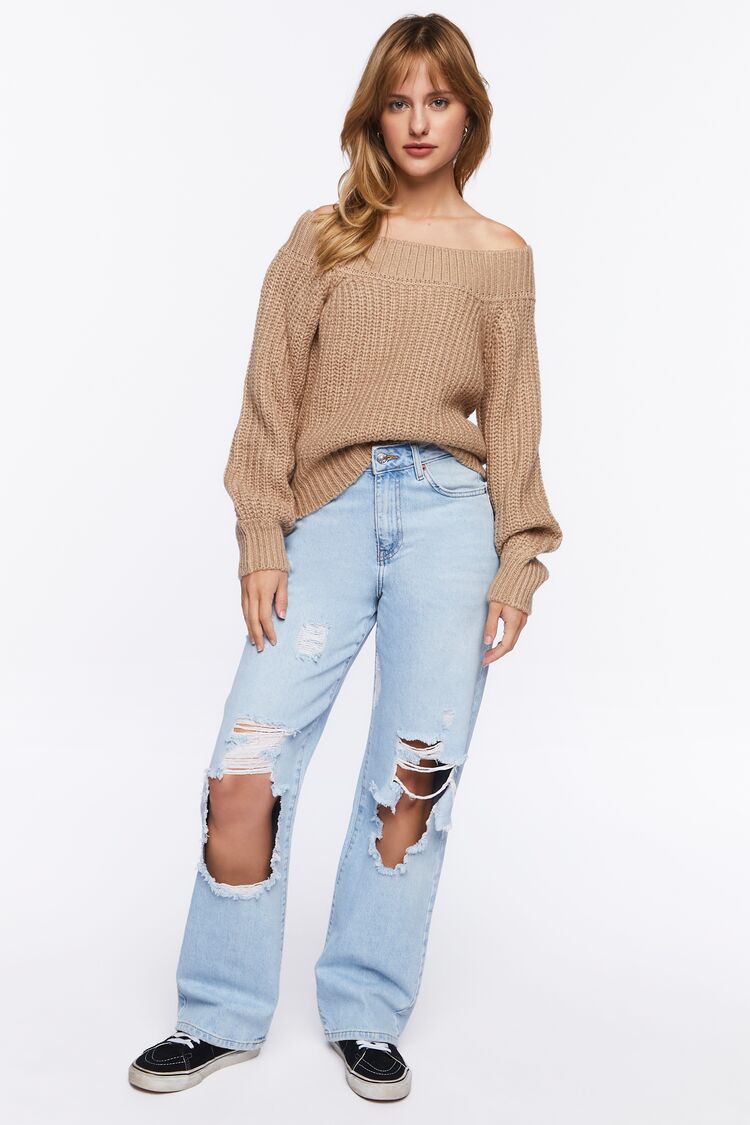 Purl Knit Off-the-Shoulder Sweater