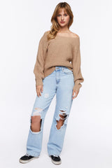 Purl Knit Off-the-Shoulder Sweater