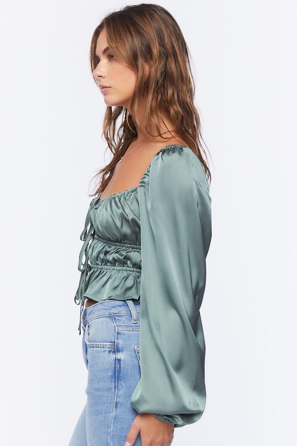 Satin Ruffle-Hem Crop Top