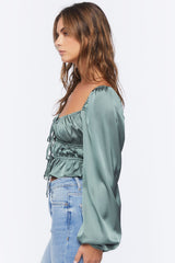 Satin Ruffle-Hem Crop Top
