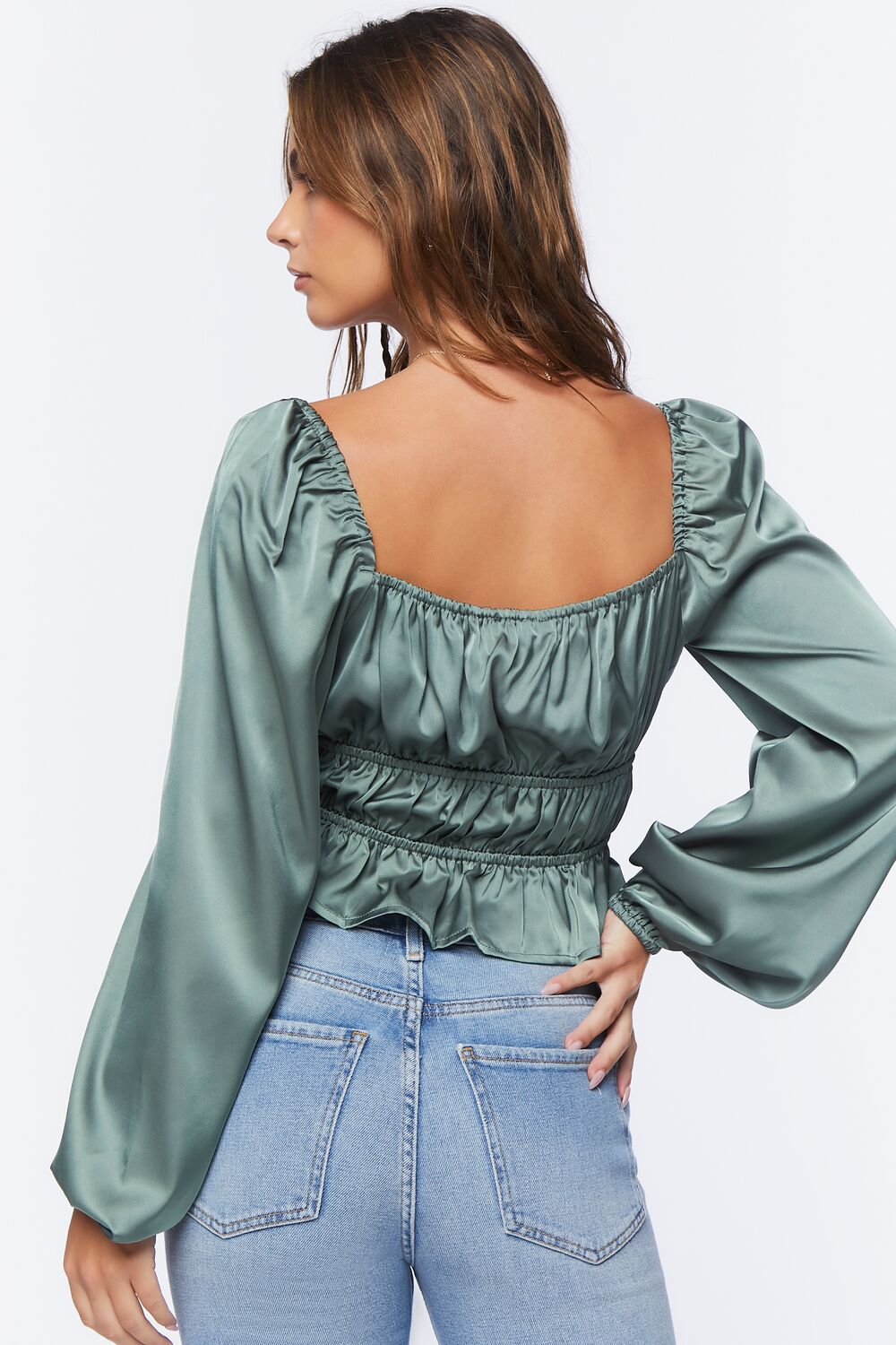 Satin Ruffle-Hem Crop Top