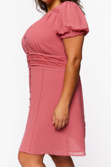 Plus Size Chiffon Puff-Sleeve Mini Dress