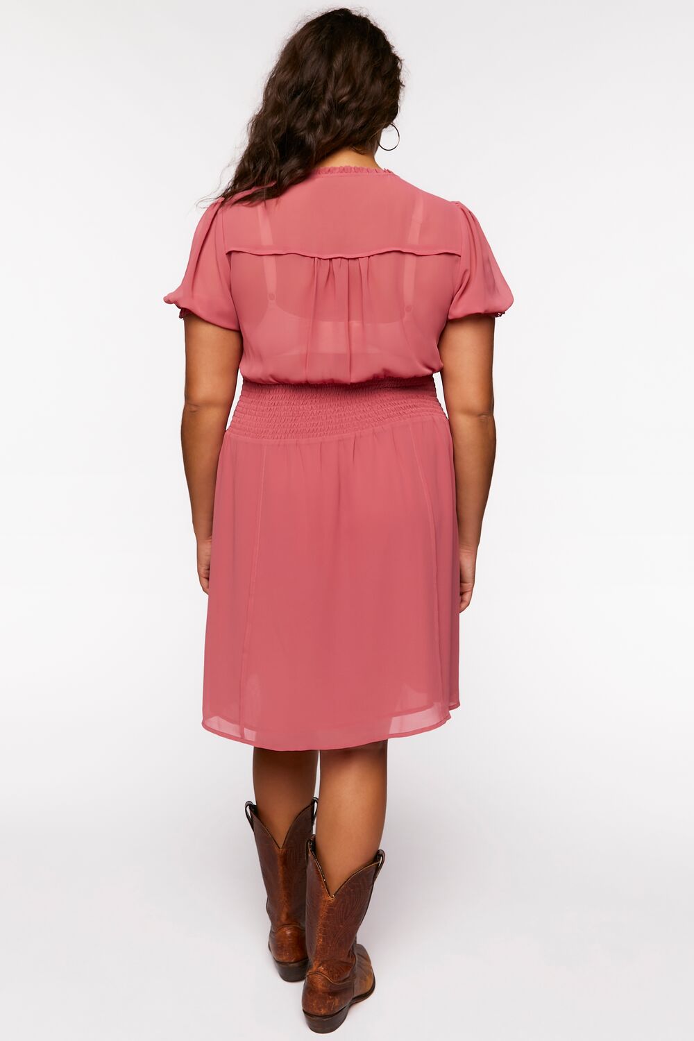 Plus Size Chiffon Puff-Sleeve Mini Dress