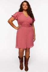 Plus Size Chiffon Puff-Sleeve Mini Dress