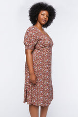 Plus Size Ditsy Floral Print Midi Dress