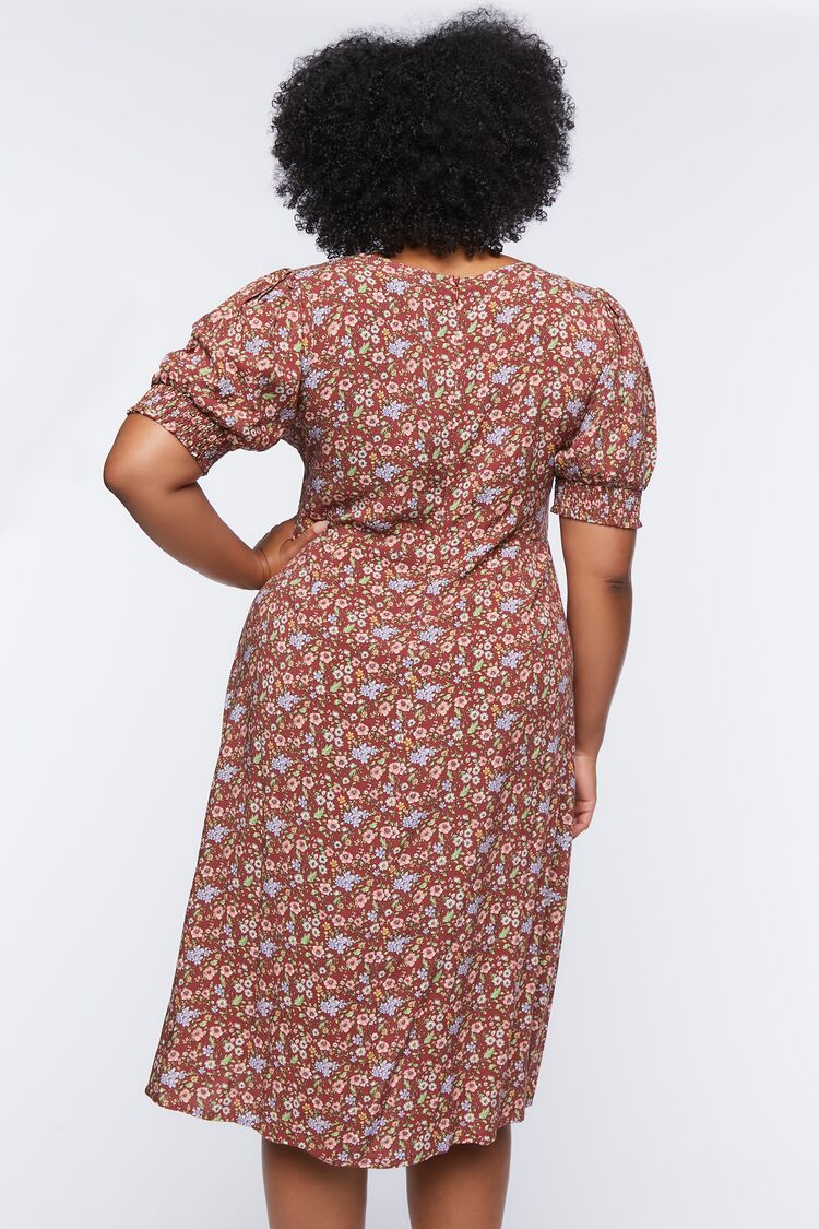 Plus Size Ditsy Floral Print Midi Dress