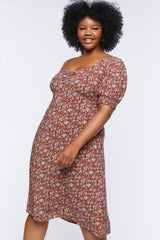 Plus Size Ditsy Floral Print Midi Dress