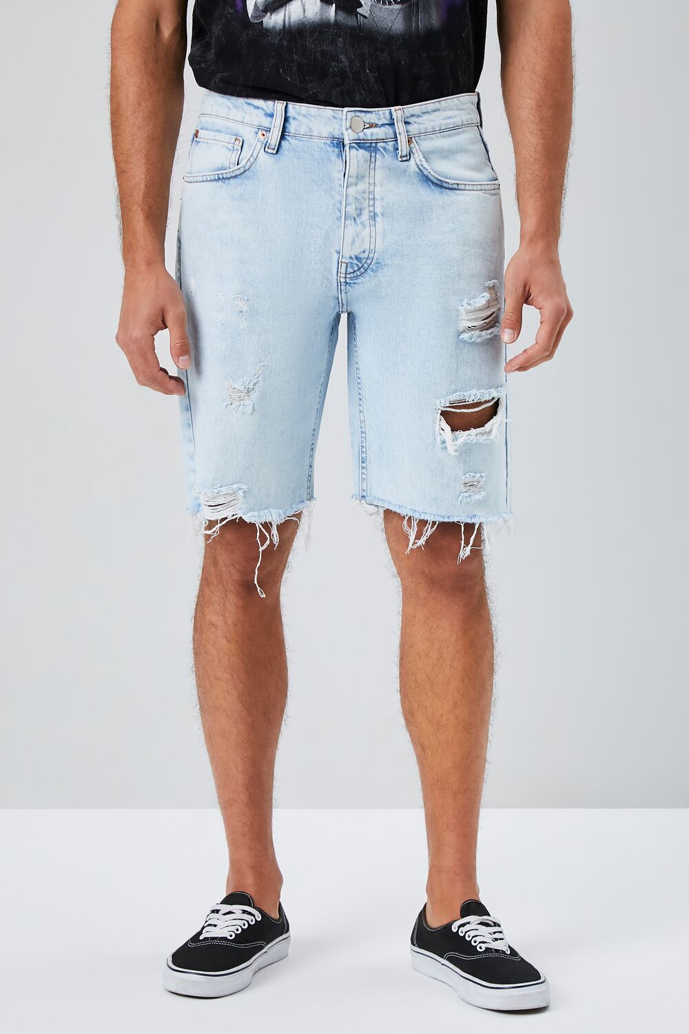 Distressed Raw-Cut Denim Shorts
