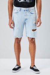 Distressed Raw-Cut Denim Shorts