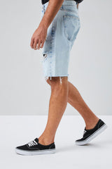 Distressed Raw-Cut Denim Shorts