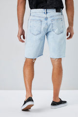 Distressed Raw-Cut Denim Shorts