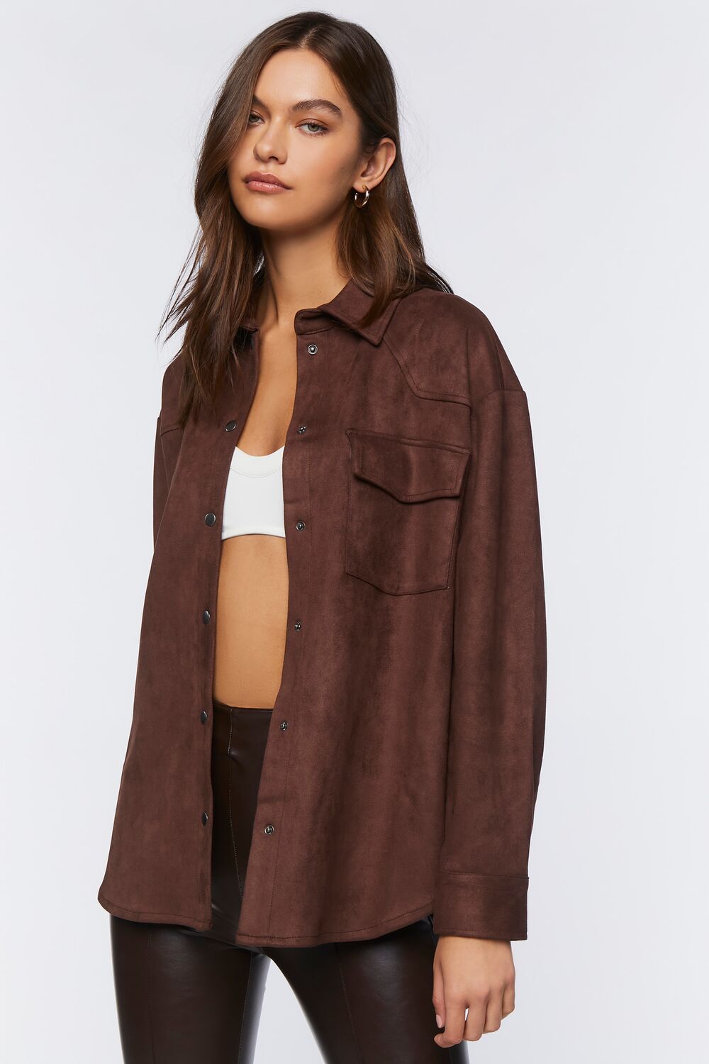 Faux Suede Dolphin-Hem Shacket