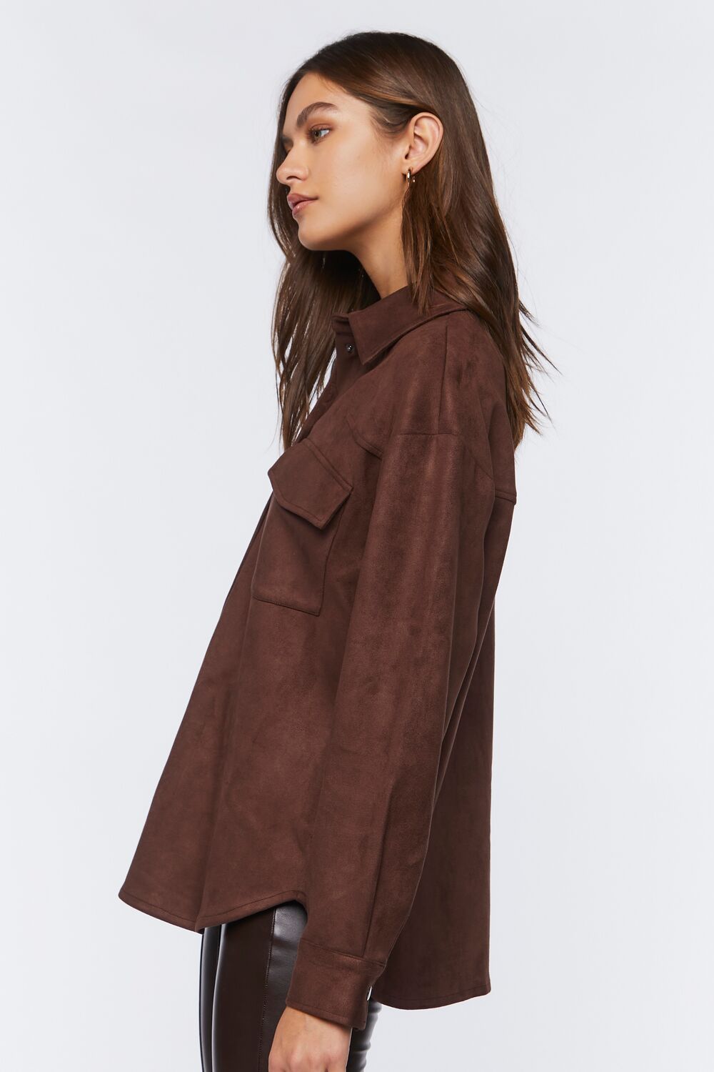 Faux Suede Dolphin-Hem Shacket
