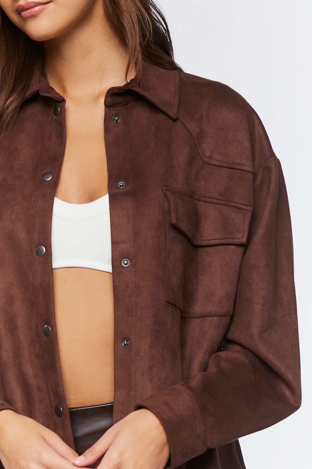 Faux Suede Dolphin-Hem Shacket