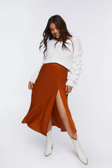 Satin Side-Slit Midi Skirt