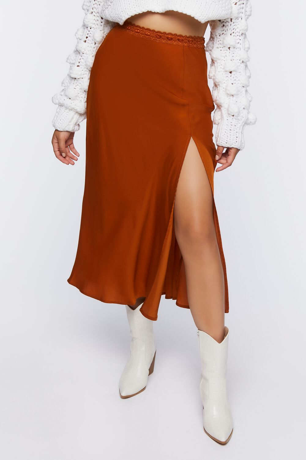 Satin Side-Slit Midi Skirt