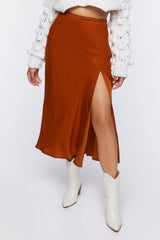 Satin Side-Slit Midi Skirt