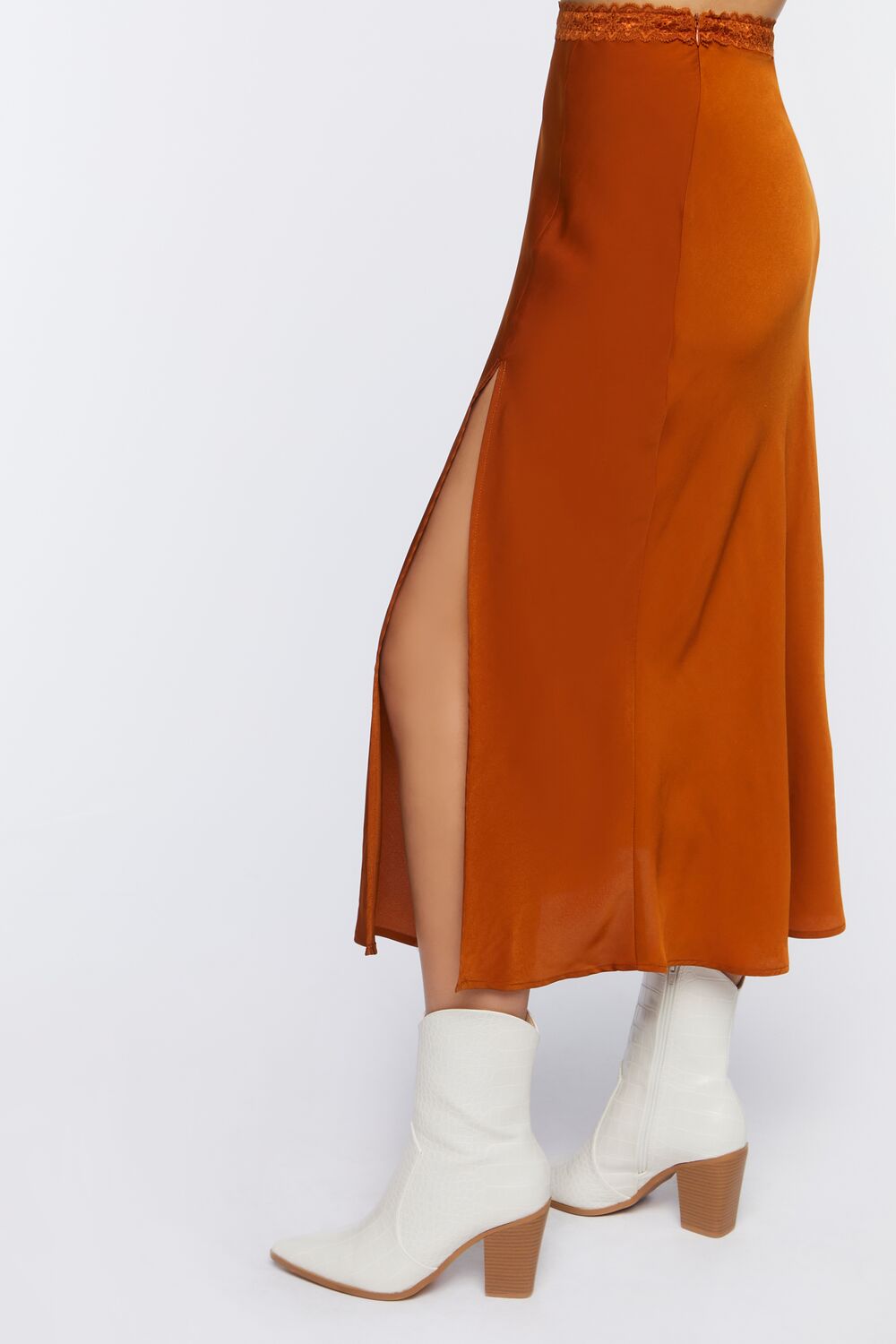 Satin Side-Slit Midi Skirt