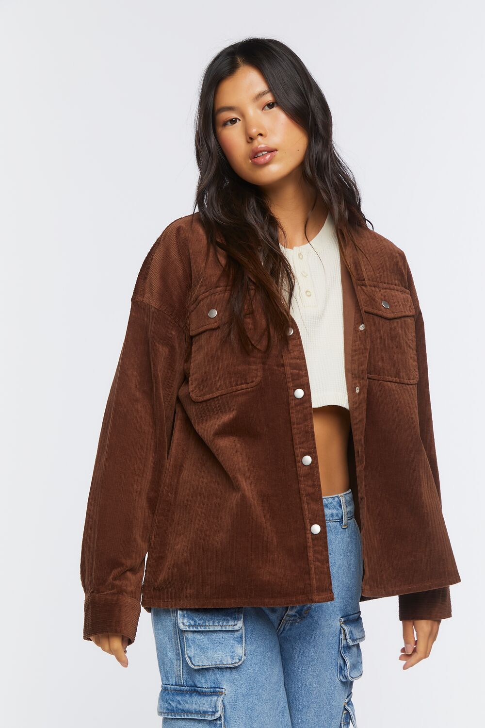 Corduroy Button-Front Shacket