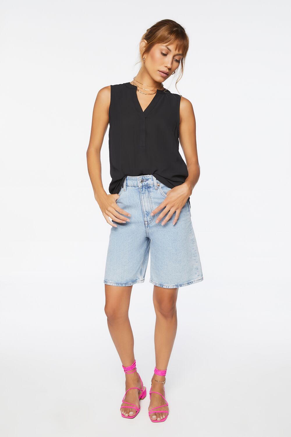 Split-Neck Sleeveless Top