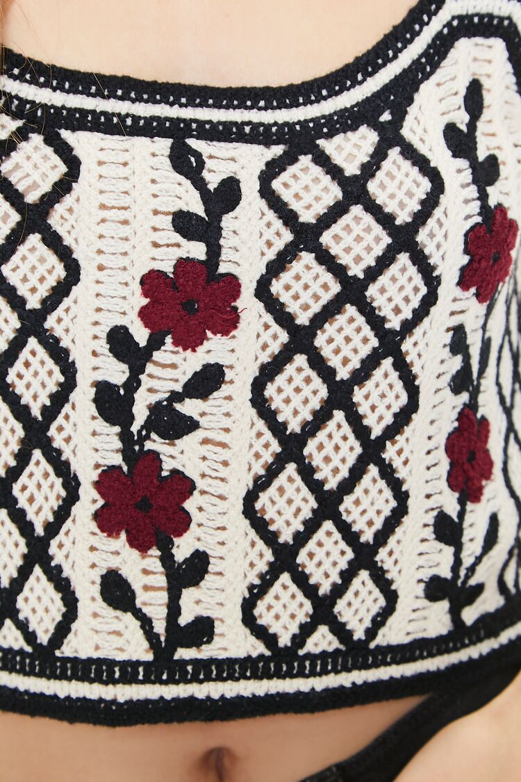 Embroidered Floral Crochet Crop Top