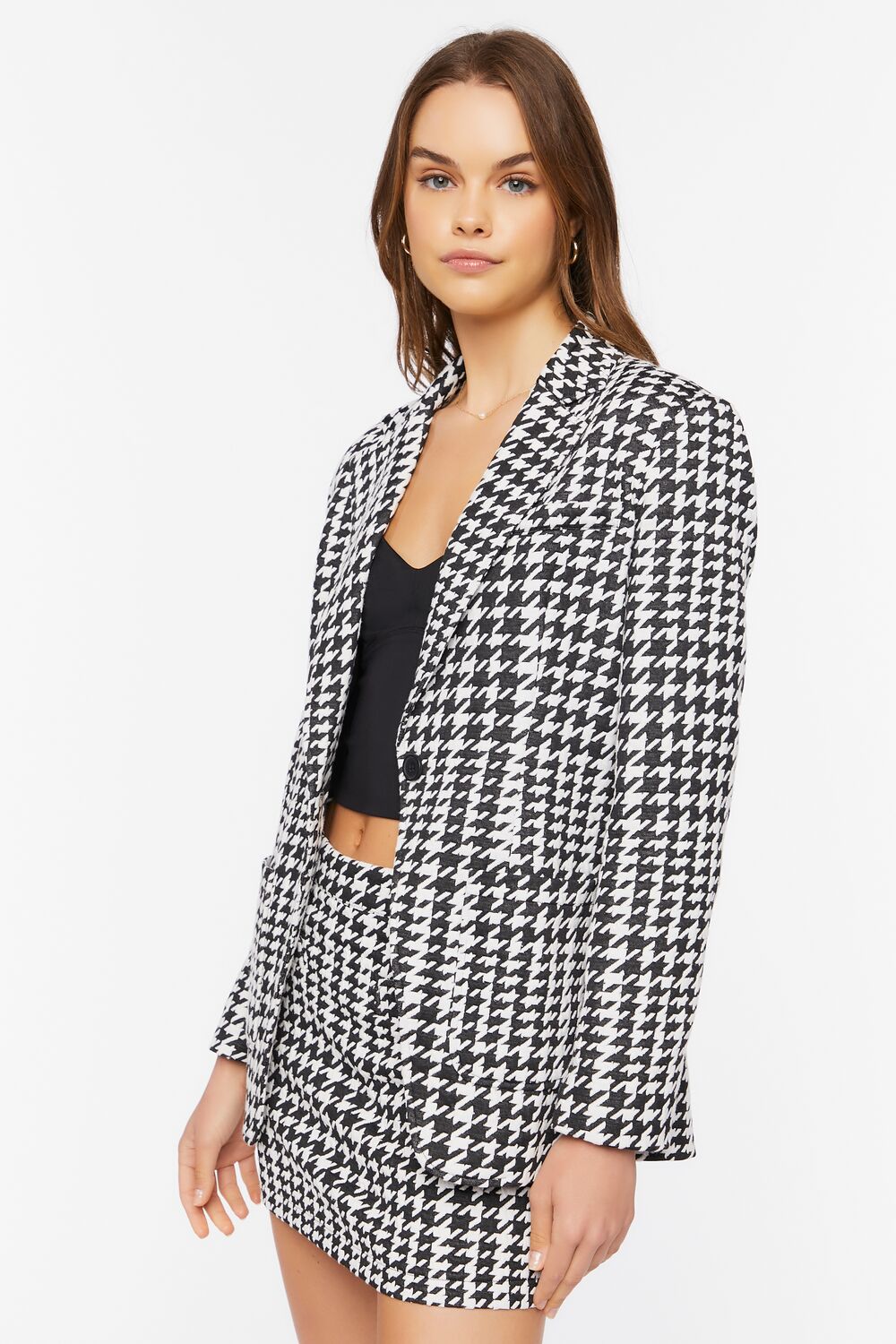 Houndstooth Print Blazer