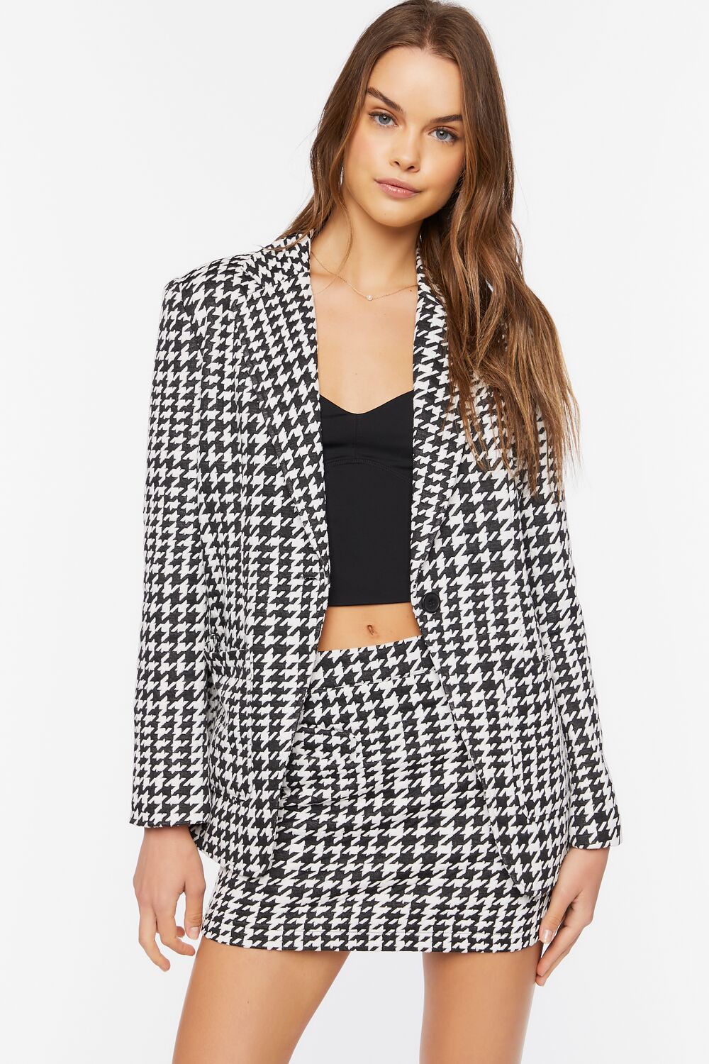 Houndstooth Print Blazer