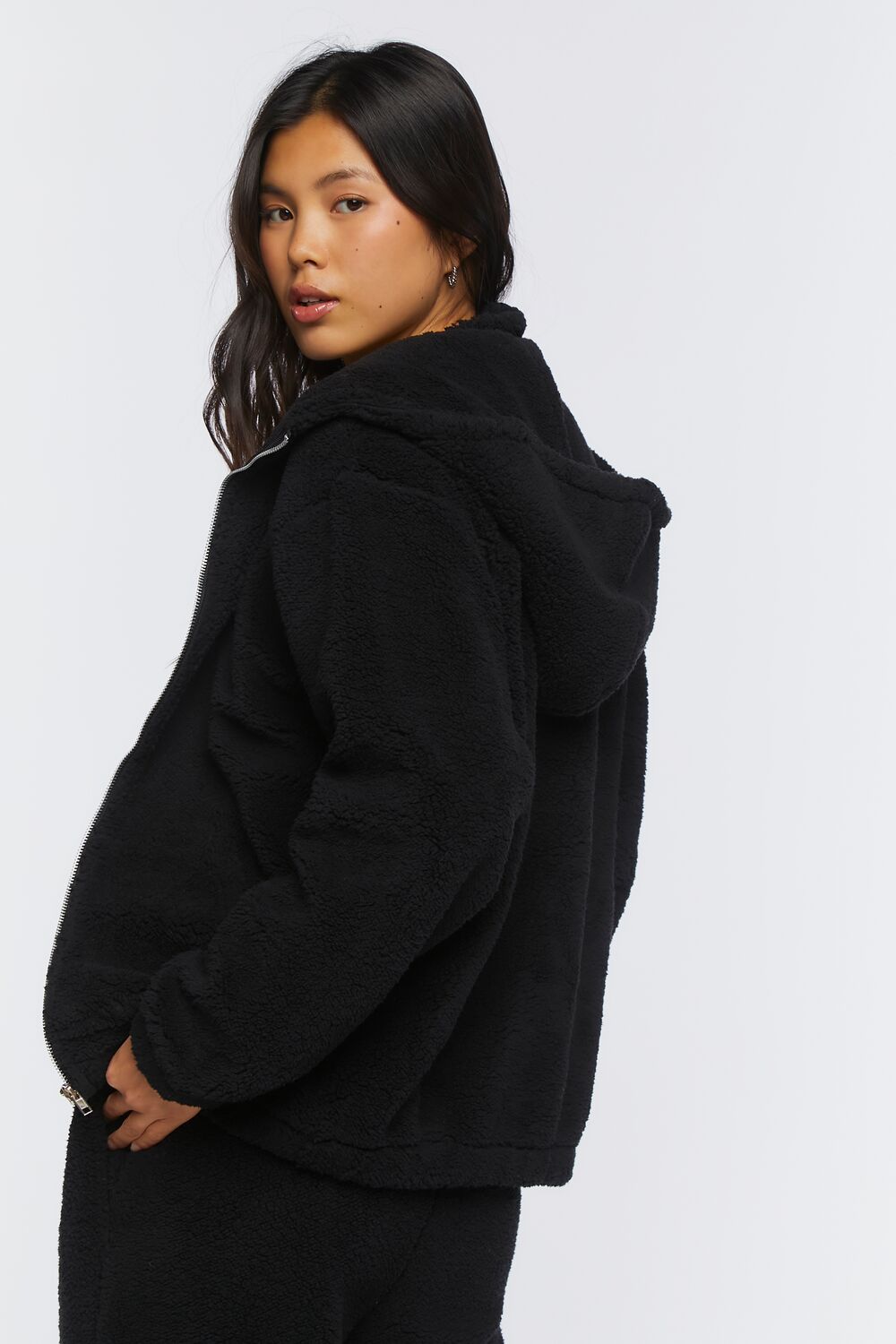 Faux Shearling Zip-Up Hoodie