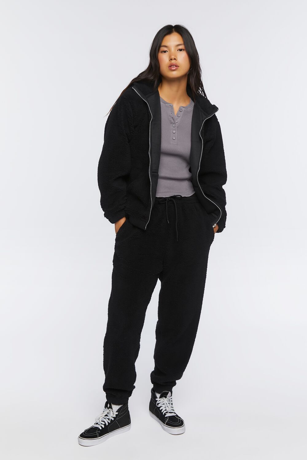 Faux Shearling Zip-Up Hoodie