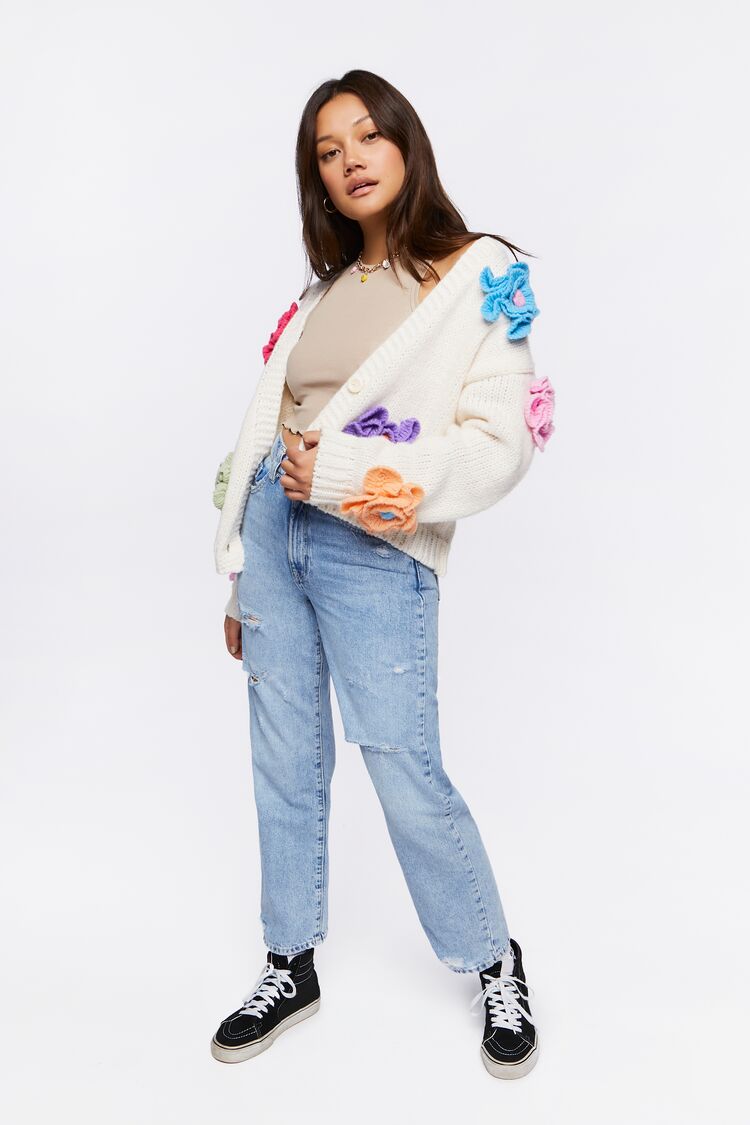 Chunky Floral Cardigan Sweater
