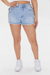Rhinestone Lace-Up Denim Shorts