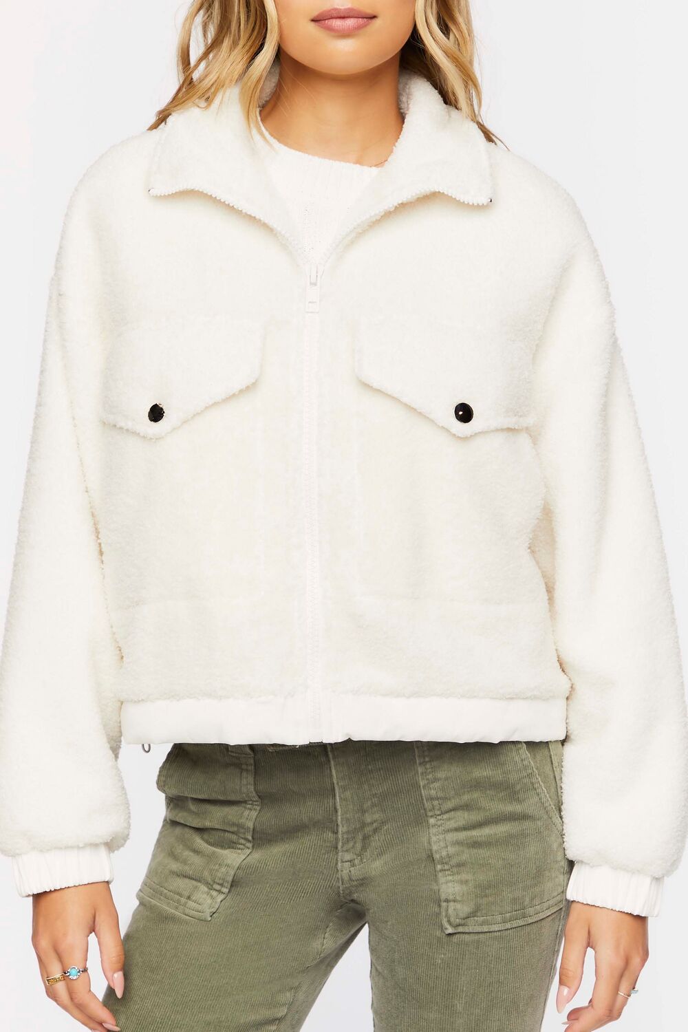 Faux Shearling Zip-Up Bomber Jacket