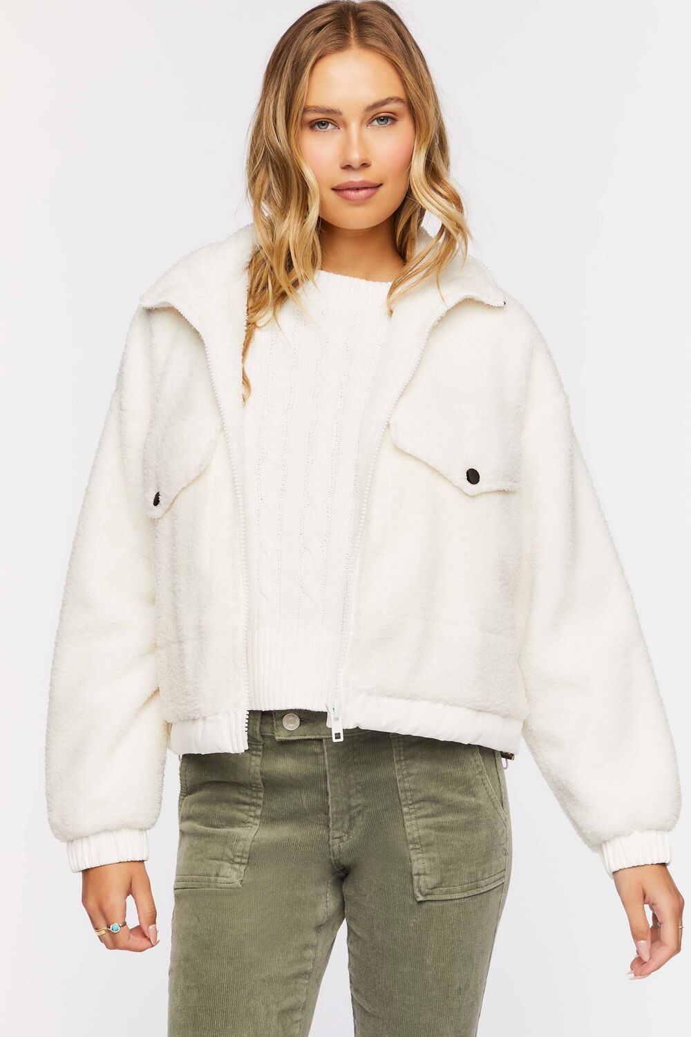 Faux Shearling Zip-Up Bomber Jacket