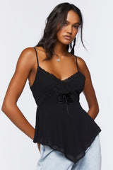 Chiffon Lace-Up Lace-Trim Cami