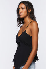 Chiffon Lace-Up Lace-Trim Cami