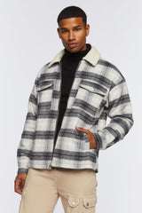 Faux Shearling-Trim Plaid Jacket