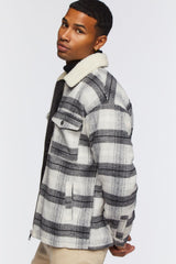 Faux Shearling-Trim Plaid Jacket