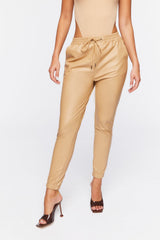 Faux Leather Drawstring Joggers