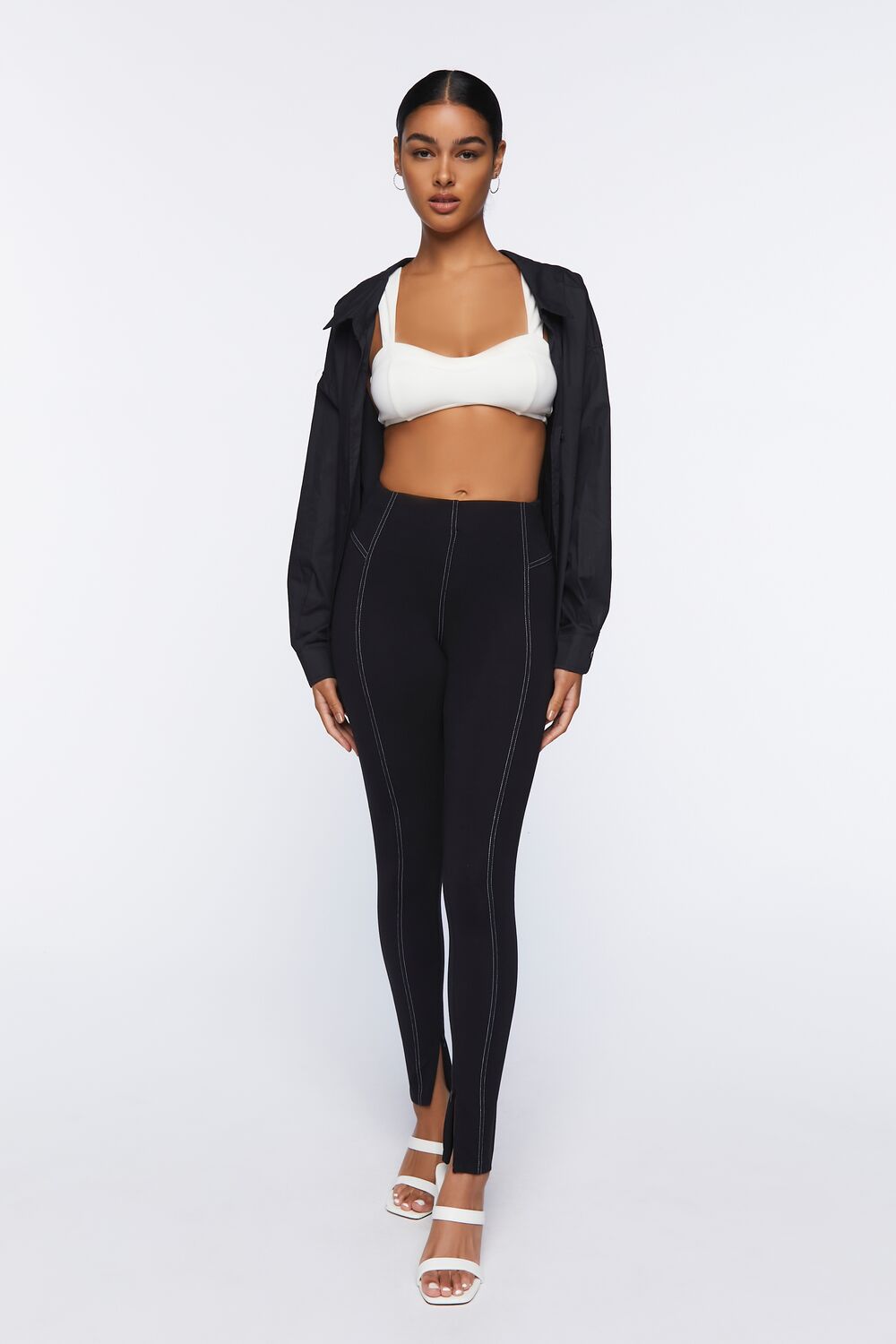 Topstitched Split-Hem Leggings